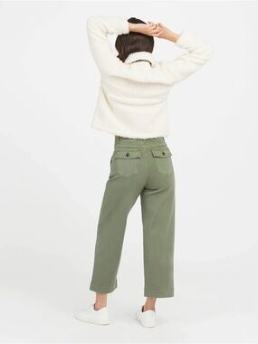 SPANX Stretch Twill High-Rise Wide-Leg Utility Pants in Olive Green